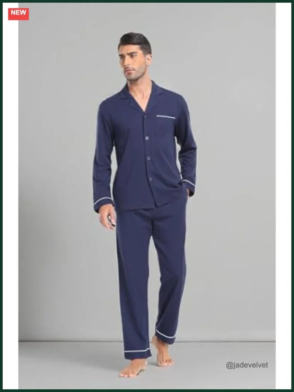 Men's 100% Cotton Pajama Set Long Sleeve Button Up Sleepwear with Pockets
